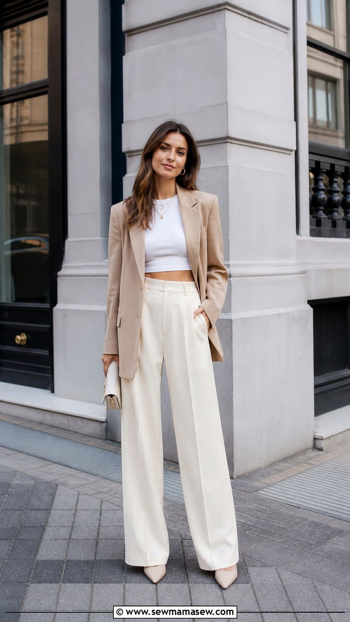 Crop Top with Wide Leg Pants and a Light Blazer - 40 cute spring outfit ideas