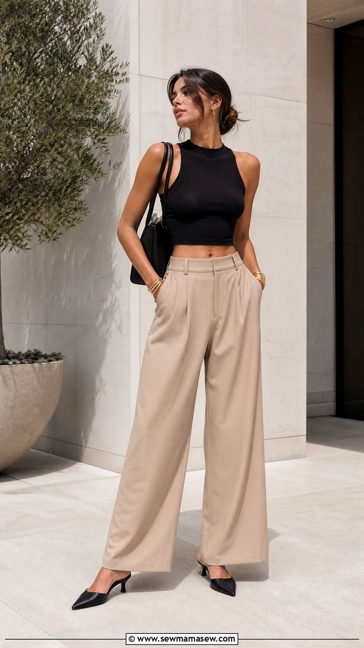 Crop Top with Wide Leg Pants - 25 chic crop top outfit ideas