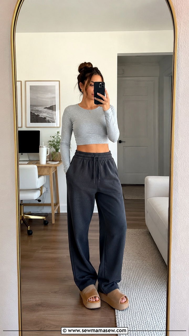 Crop top and high waisted joggers - 30 Cute work from home outfits
