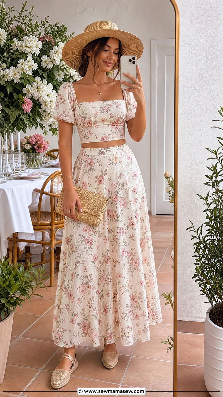 Crop top and maxi skirt coord set for brunch - 30 Coord set outfit ideas for brunch