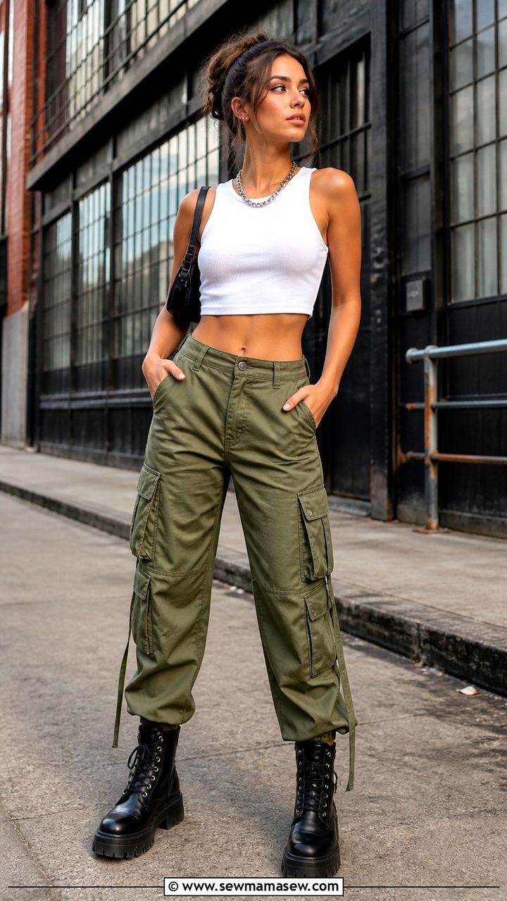 Crop top with cargo pants outfit - 40 crop top outfit ideas for women