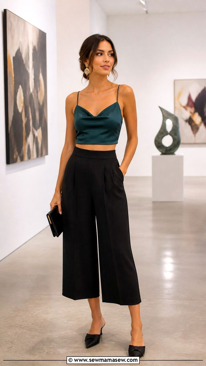 Crop top with culottes outfit - 40 crop top outfit ideas for women