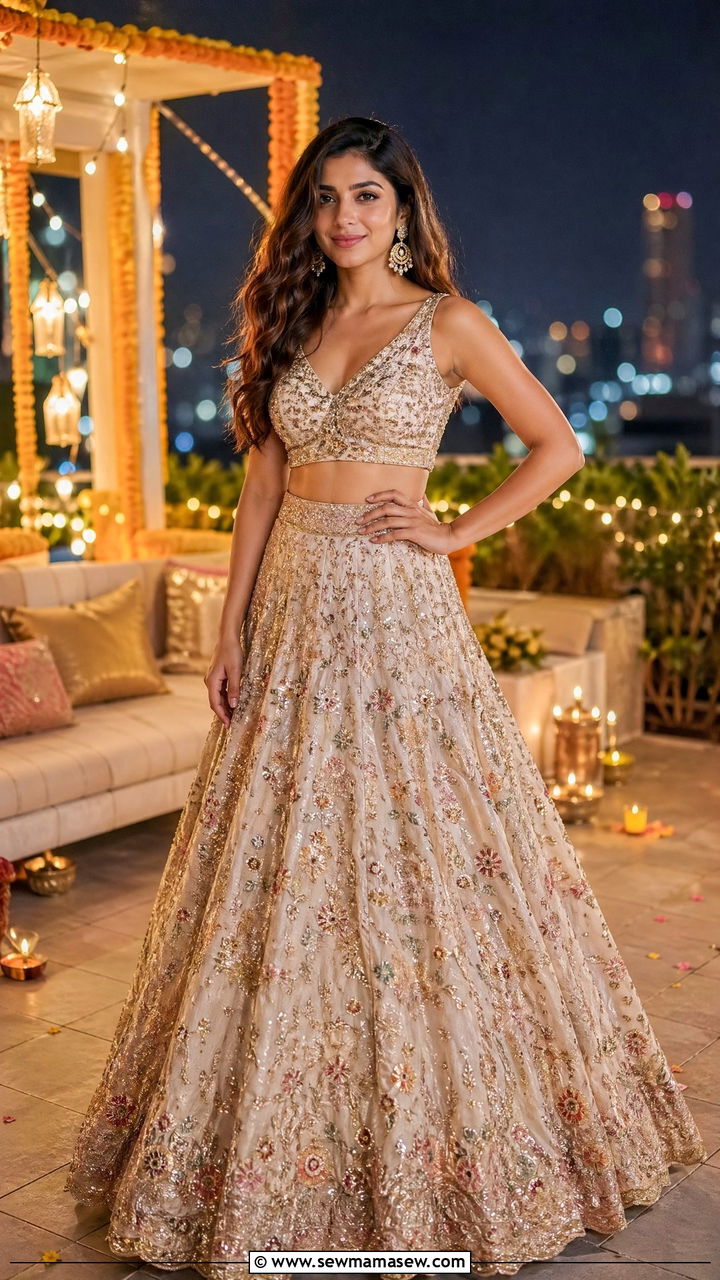 Crop top with high waist embellished lehenga skirt - 35 Diwali party outfit ideas