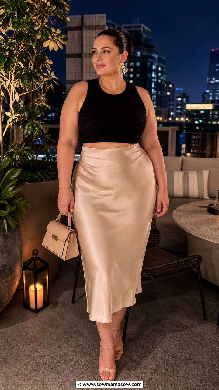 Crop top with high waisted midi skirt midsize summer outfit - 30 summer midsize outfit ideas