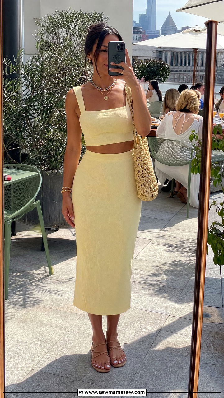 Crop top with high waisted midi skirt - 25 High school reunion outfit ideas