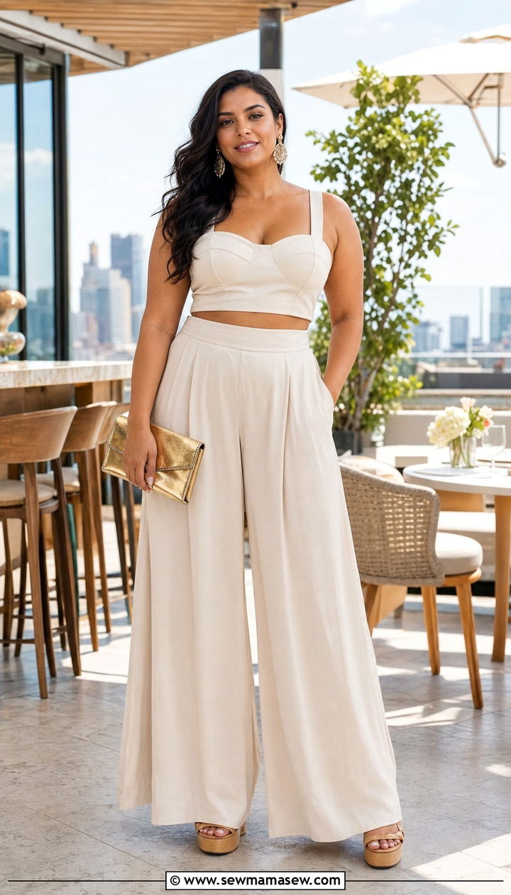 Crop top with high waisted palazzo pants brunch outfit - 35 Brunch outfits for pear shape