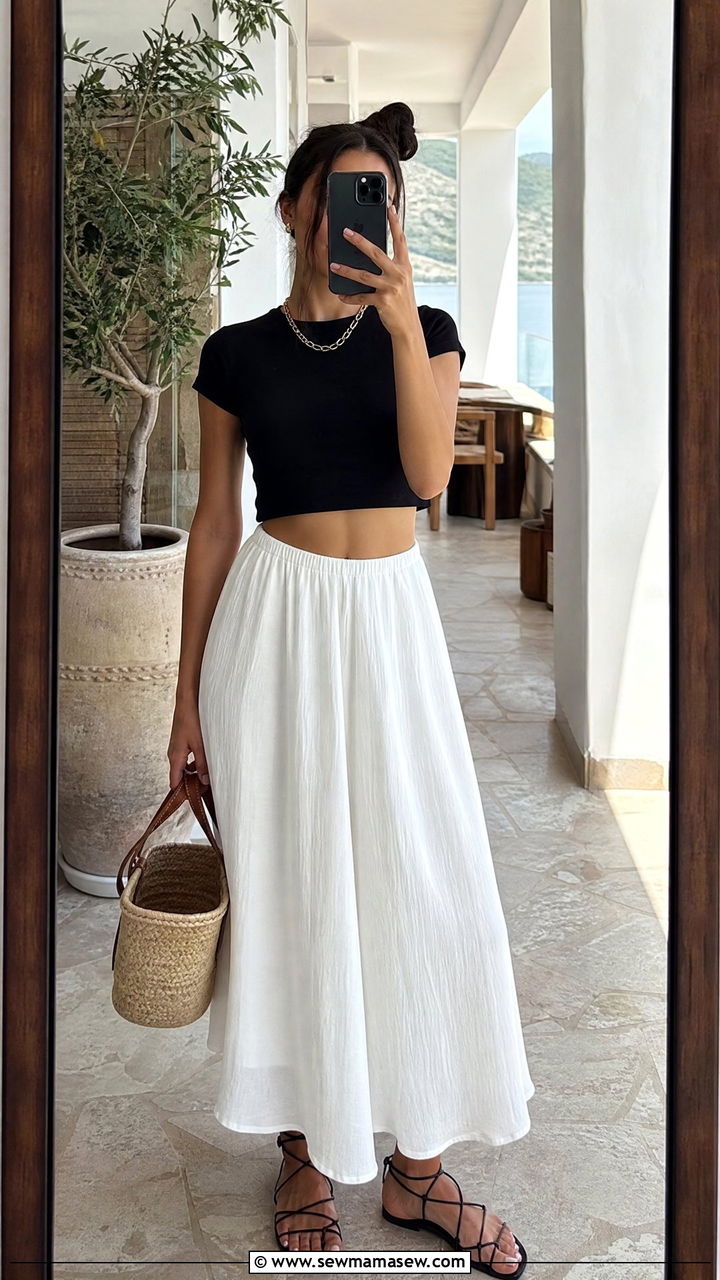 Crop top with maxi skirt outfit - 35 Model off duty outfit ideas