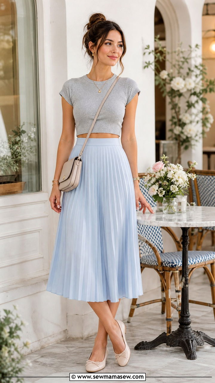 Crop top with pleated skirt outfit - 40 crop top outfit ideas for women