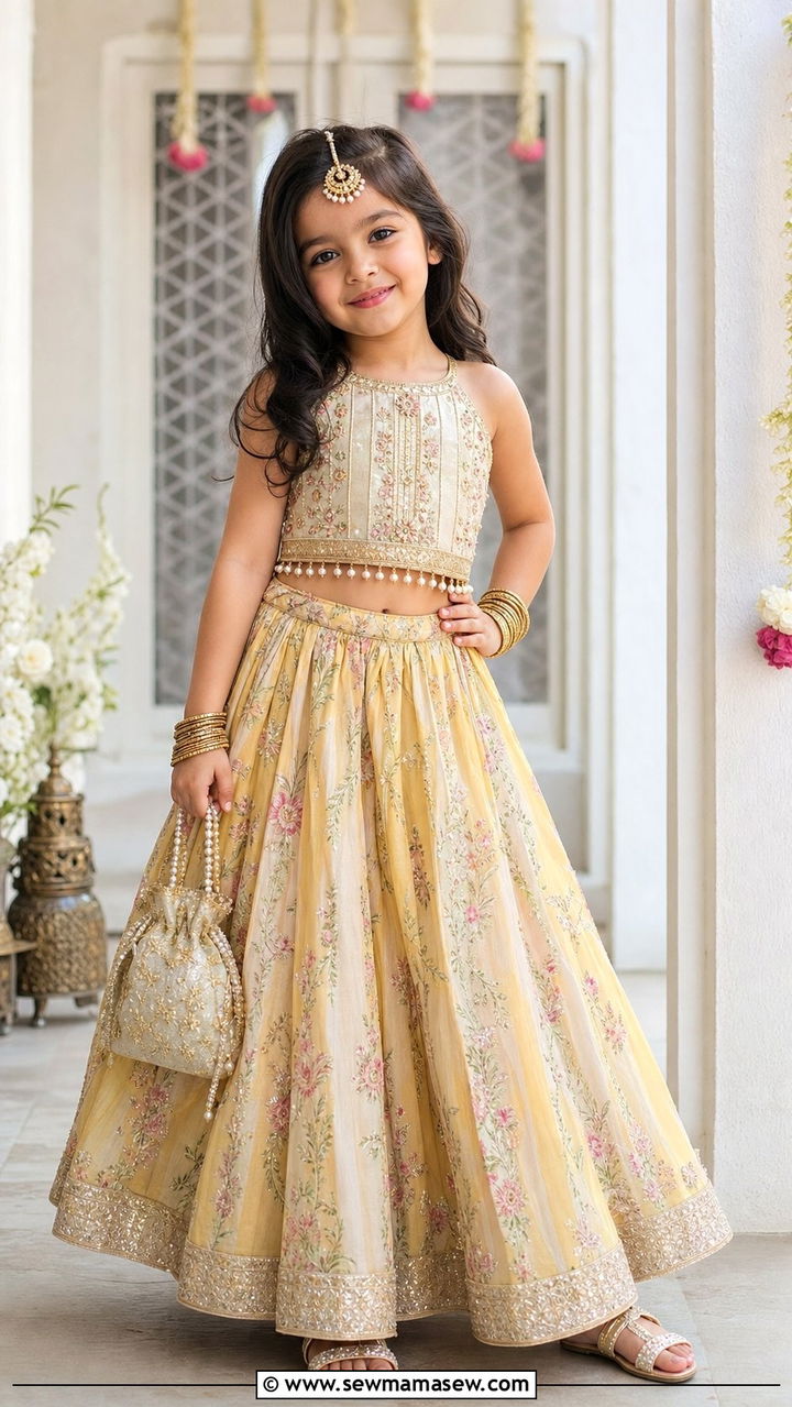 Crop top with skirt Eid outfit girls - 25 Eid outfit ideas for little girls