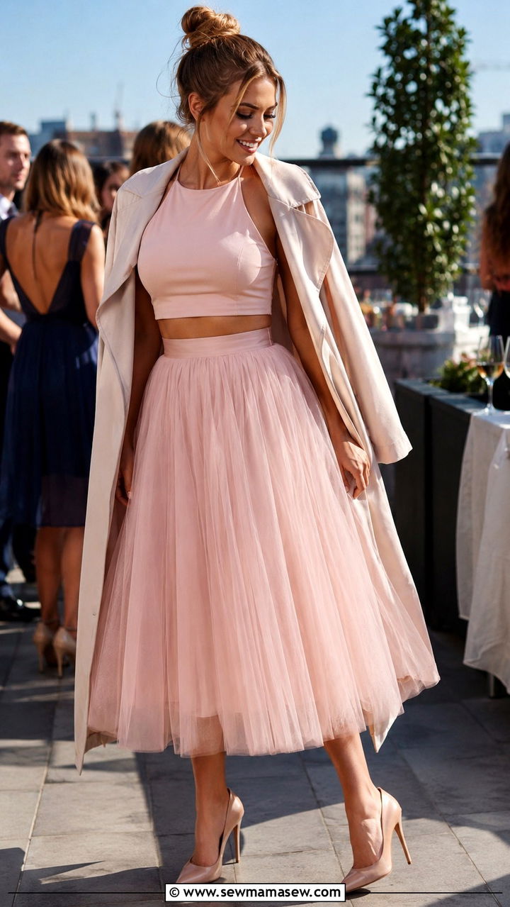 Crop top with tulle skirt and stilettos - 25 Tulle skirt outfit ideas with heels