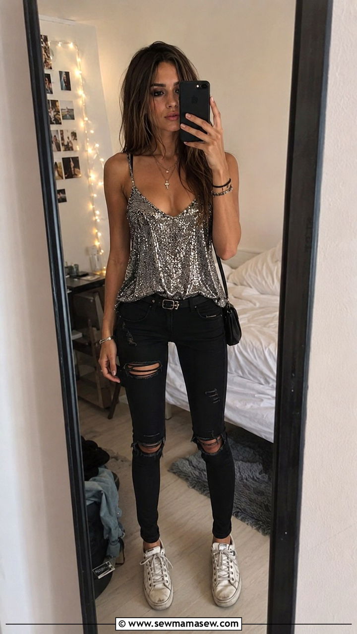 Cropped Band Tee With Low Rise Maxi Skirt And Loafers - 20 Indie sleaze outfit ideas for women