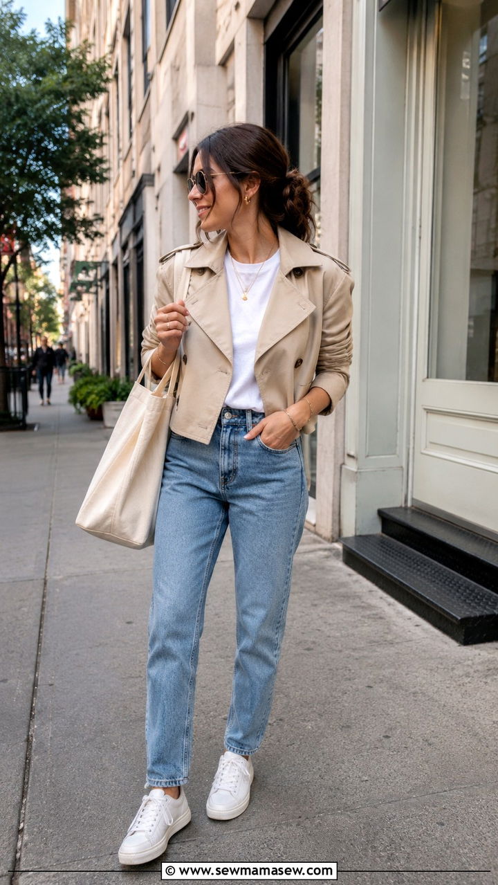 Cropped Beige Trench Coat With Straight Leg Jeans - 20 Quiet luxury outfit ideas Gwyneth Paltrow
