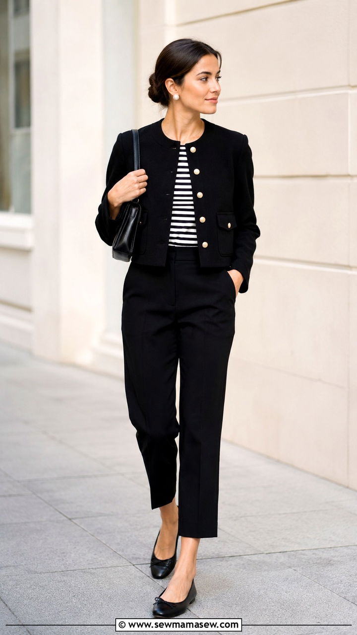 Cropped Black Trouser With Ballet Flats And Structured Cardigan Outfit - 30 casual glamoratti outfits