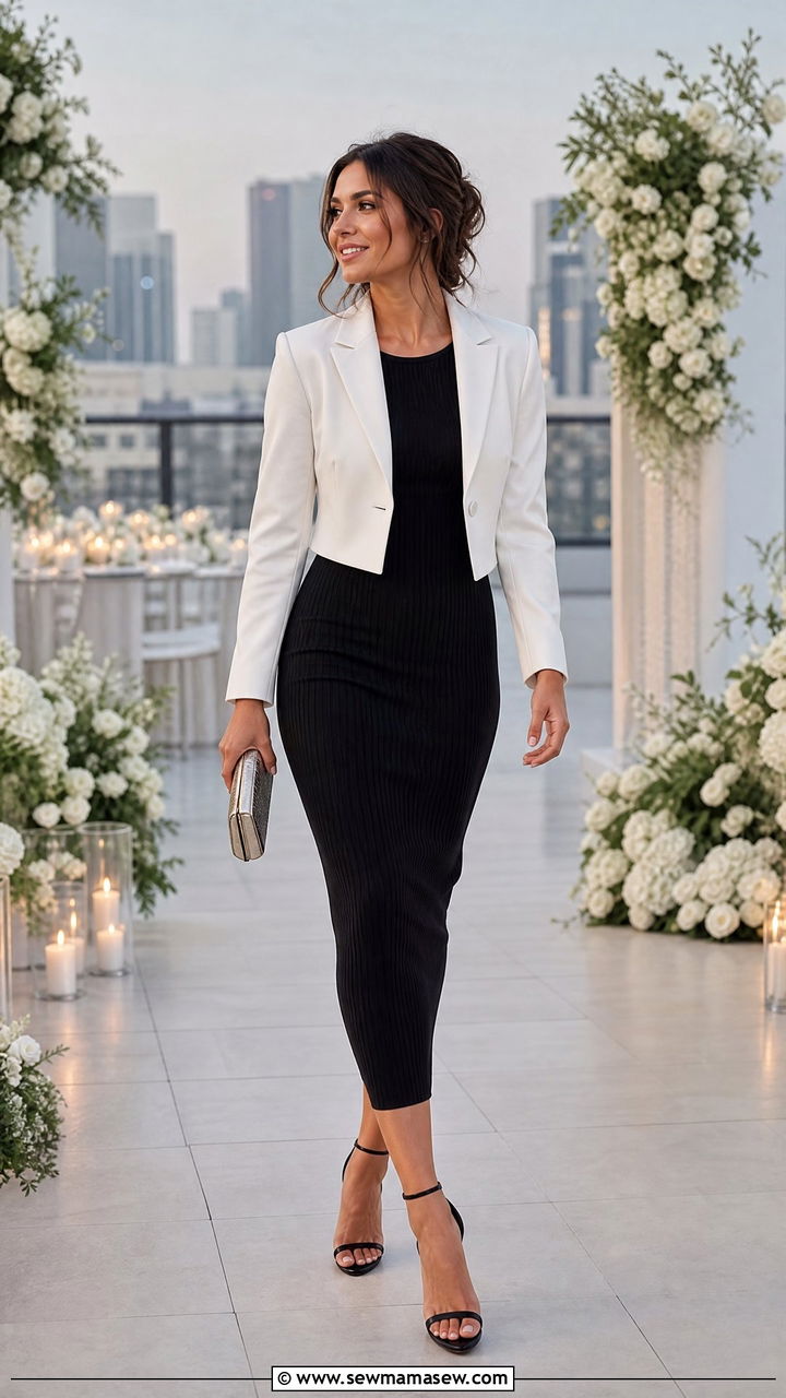 Cropped Blazer Over Bodycon Midi Dress Wedding Style - 30 Cropped blazer outfit ideas for a wedding