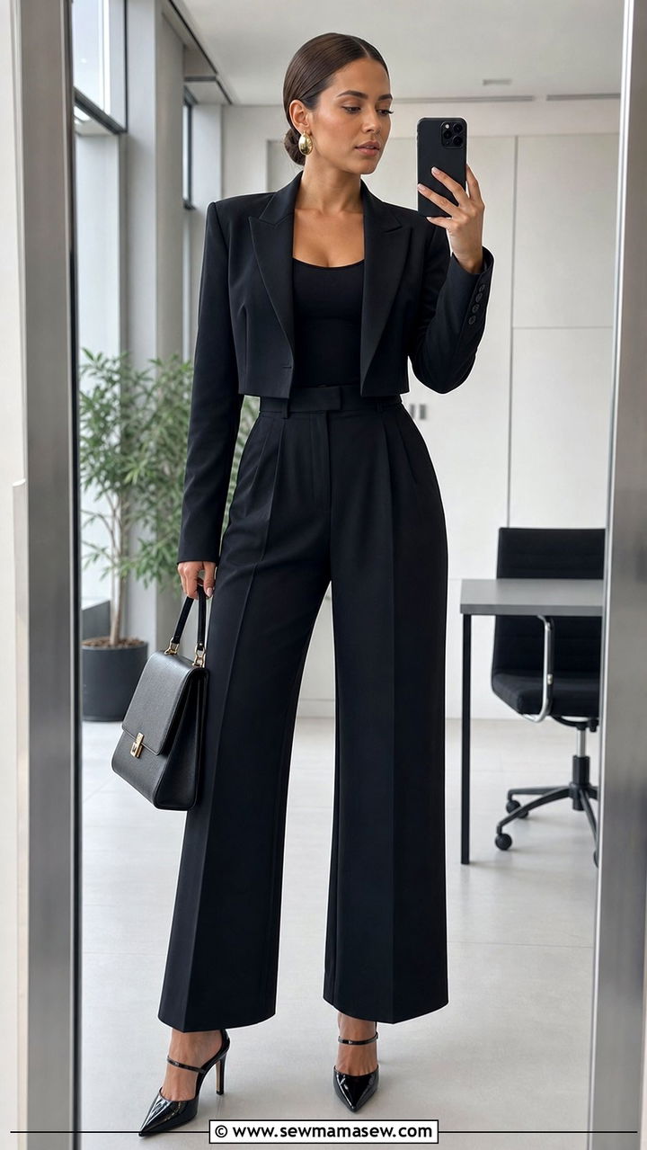 Cropped Blazer With High Waist Trousers - 25 classy y2k outfit ideas