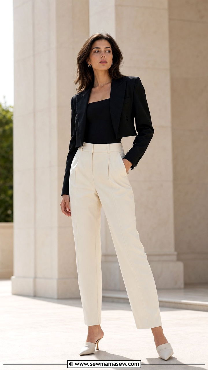 Cropped Blazer With High Waisted Pants Outfit - 35 blazer outfits aesthetic