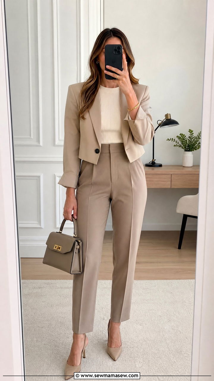 Cropped Blazer With High Waisted Trousers - 35 Modern business casual outfits