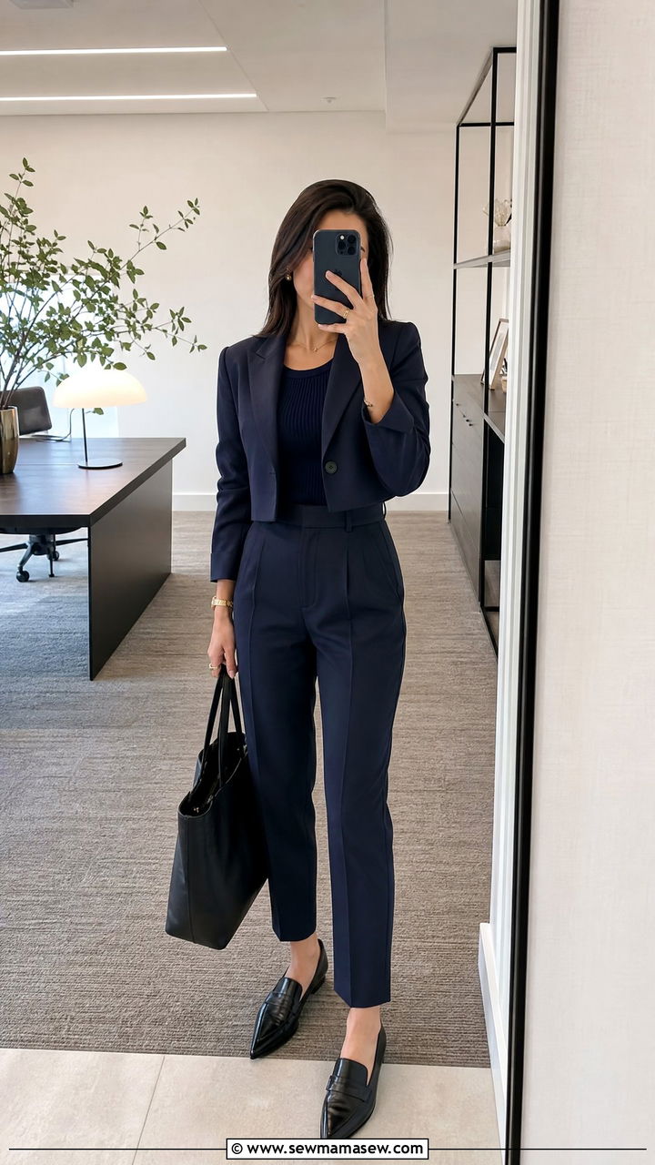 Cropped Blazer With High Waisted Trousers - 25 Petite outfit ideas with blazer