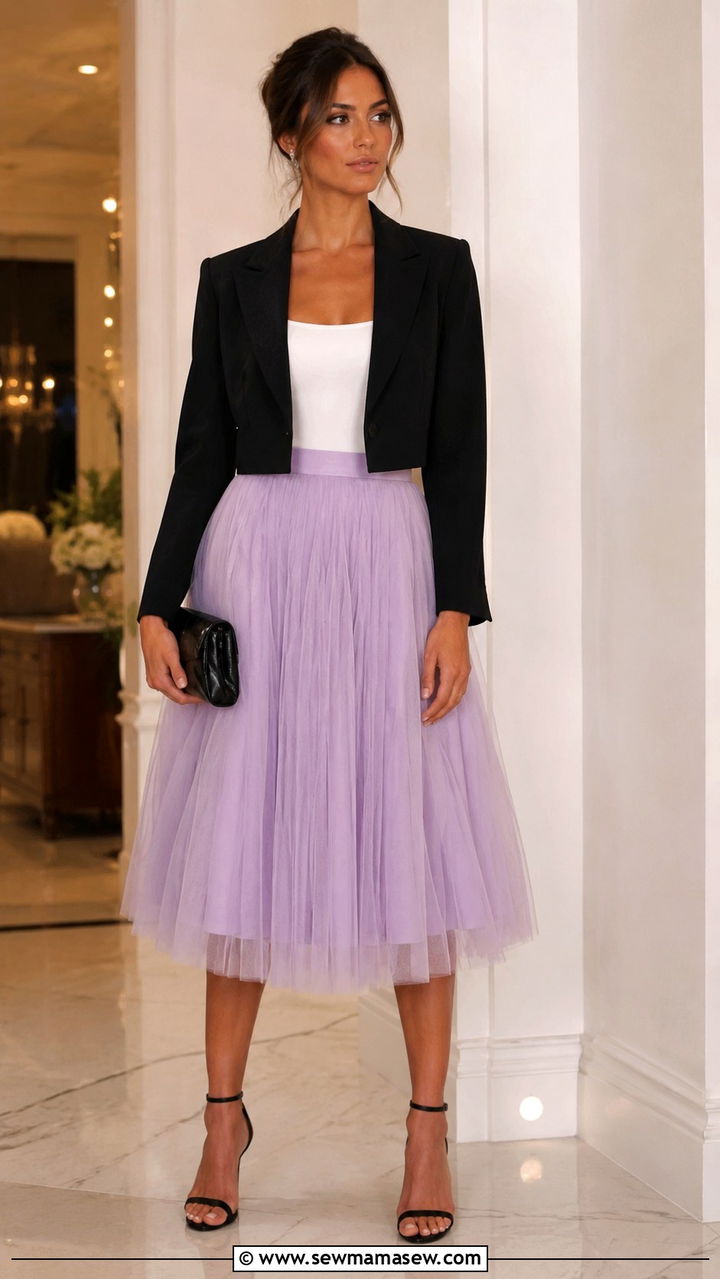 Cropped Blazer With Tulle Skirt - 20 Tulle skirt outfit ideas with a blazer