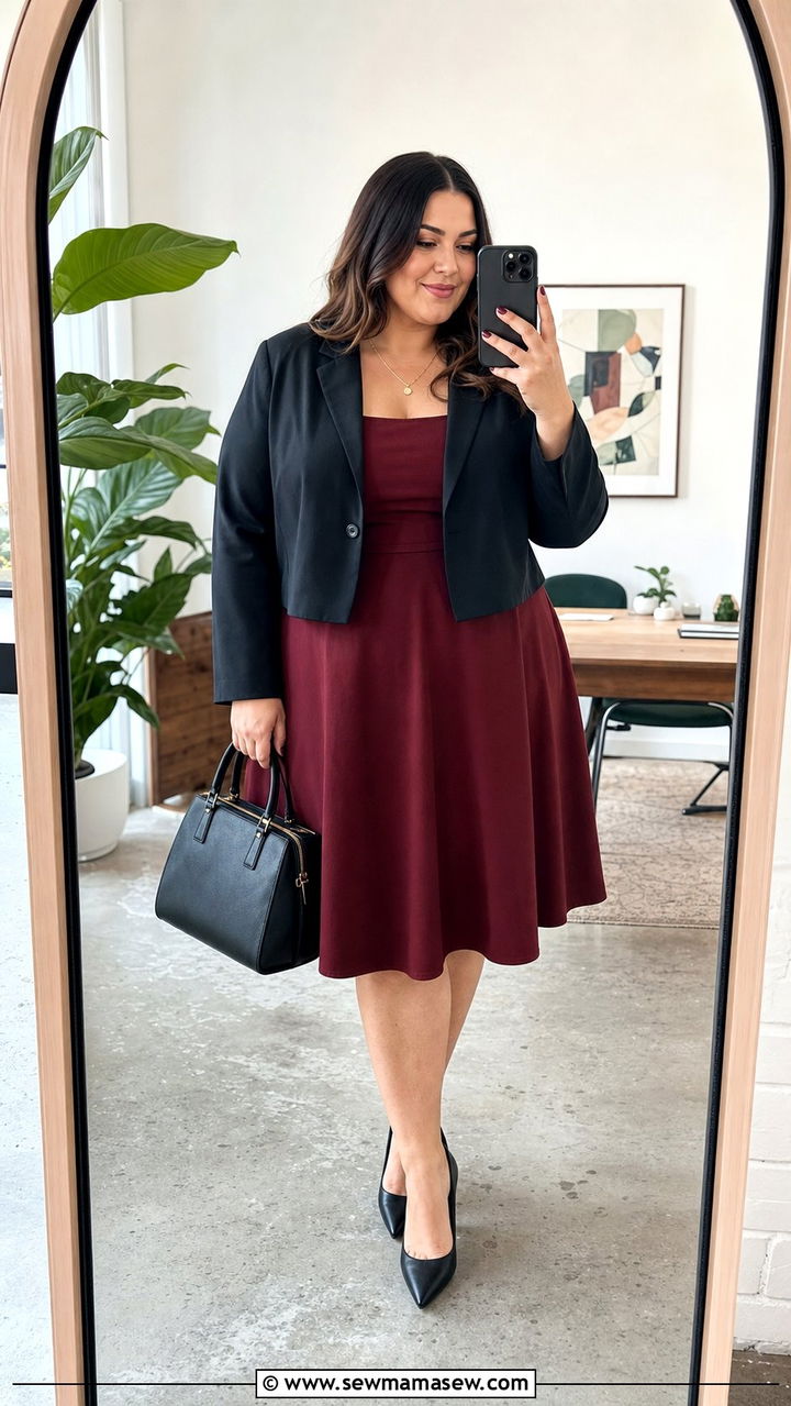 Cropped Blazer with A Line Dress - 35 Business casual outfits plus size