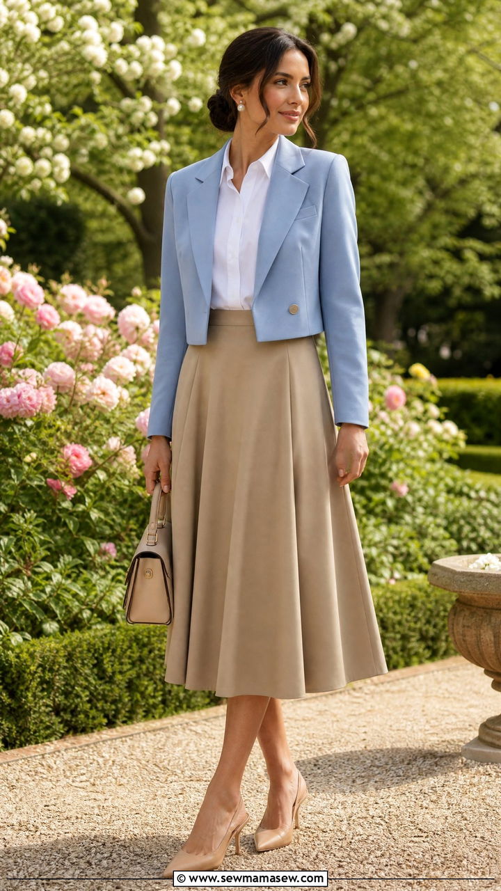 Cropped Blazer with A Line Skirt Outfit - 30 Cropped blazer outfit ideas with a skirt