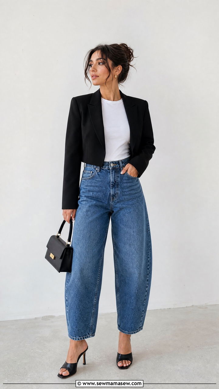 Cropped Blazer with Barrel Jeans Outfit - 30 Cropped blazer outfit ideas with jeans