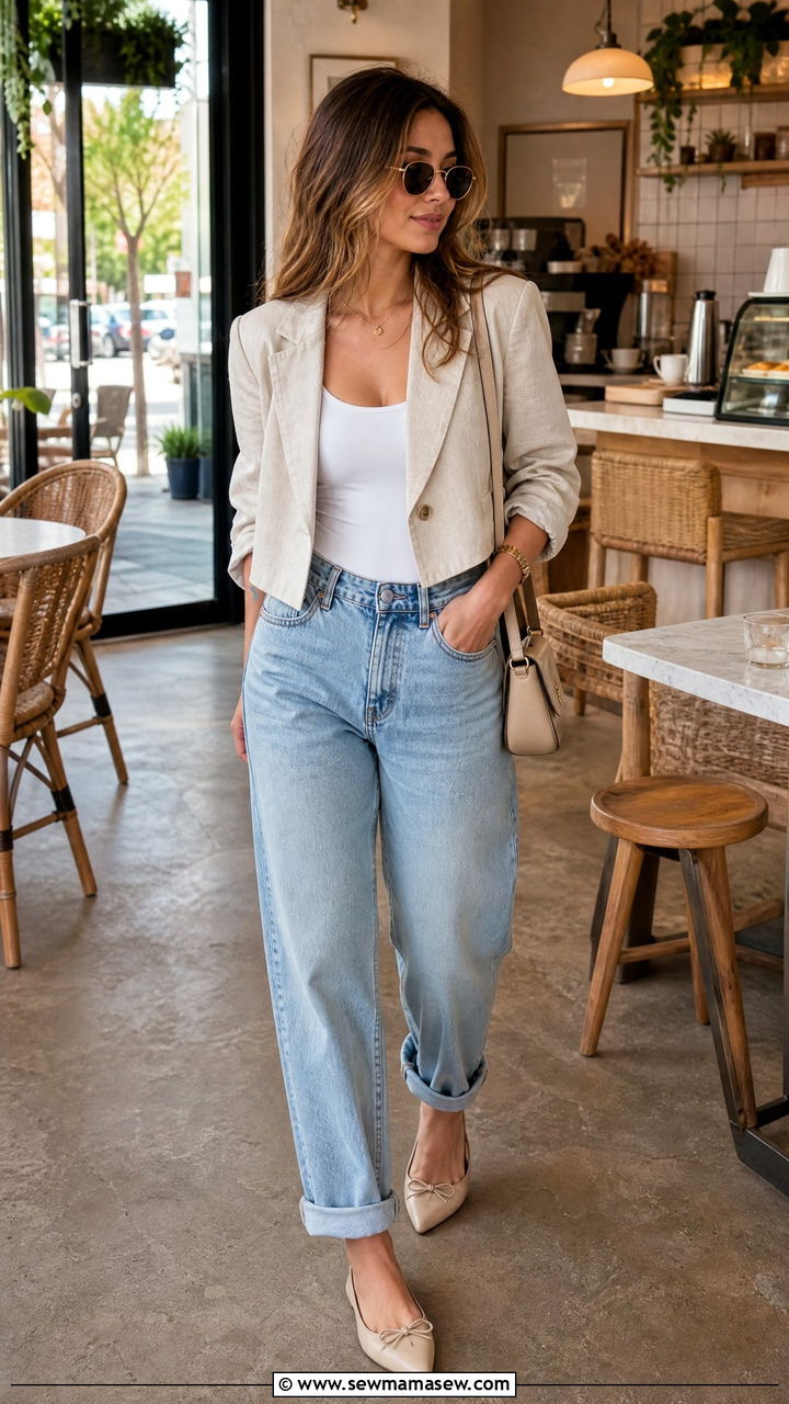 Cropped Blazer with Boyfriend Jeans Look - 30 Cropped blazer outfit ideas with jeans