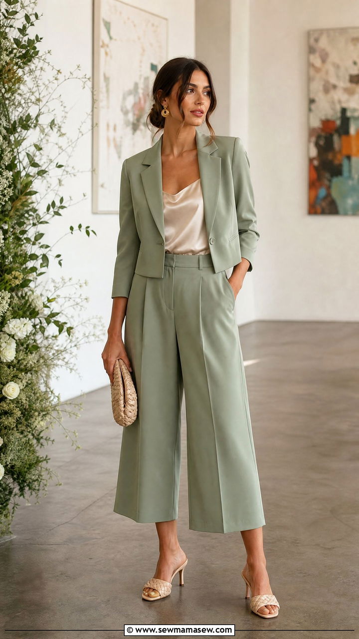 Cropped Blazer with Culottes Wedding Guest Look - 30 Cropped blazer outfit ideas for a wedding