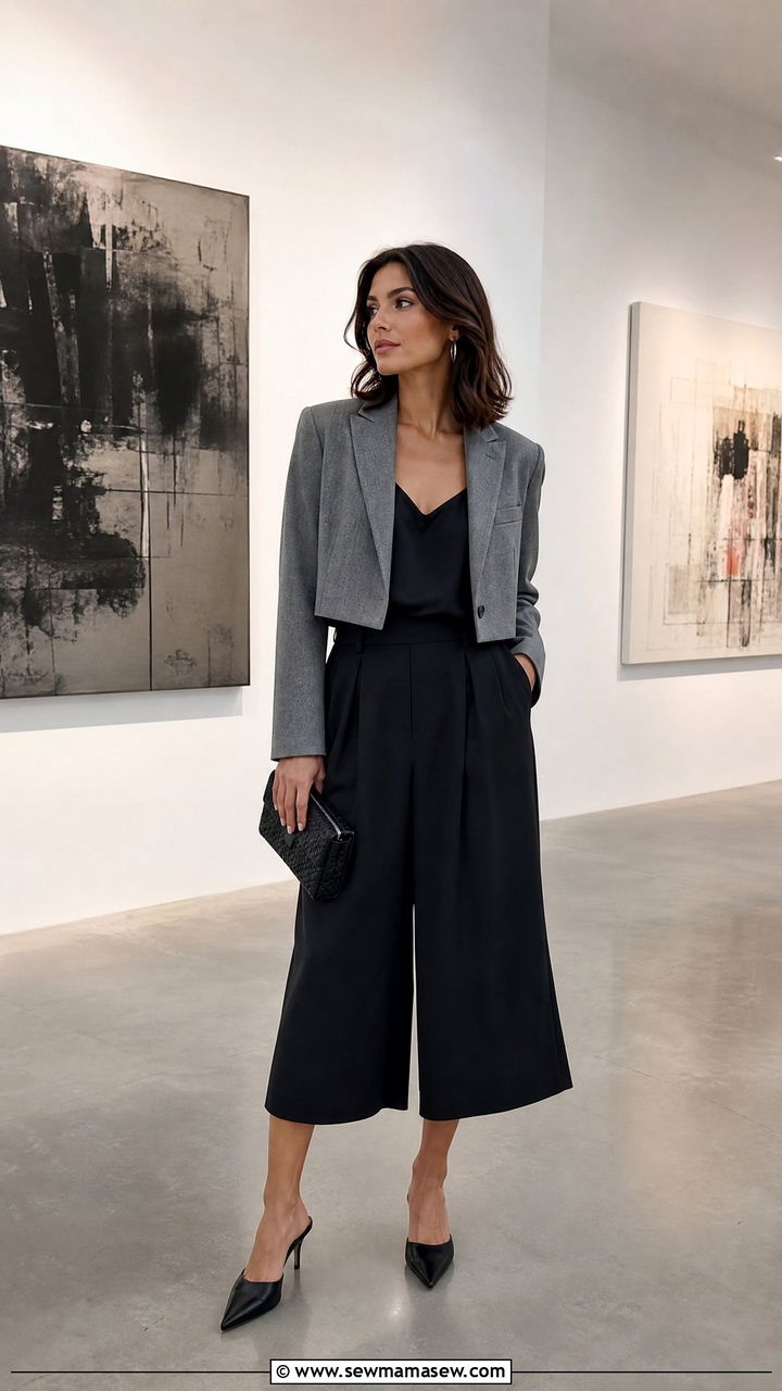 Cropped Blazer with Culottes - 25 How to style a cropped blazer