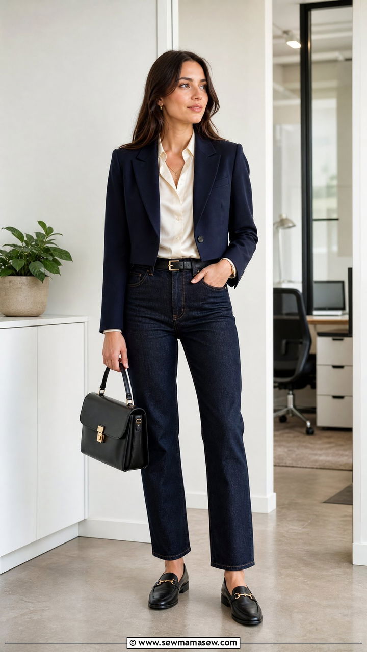Cropped Blazer with Dark Wash Jeans Polished - 30 Cropped blazer outfit ideas with jeans