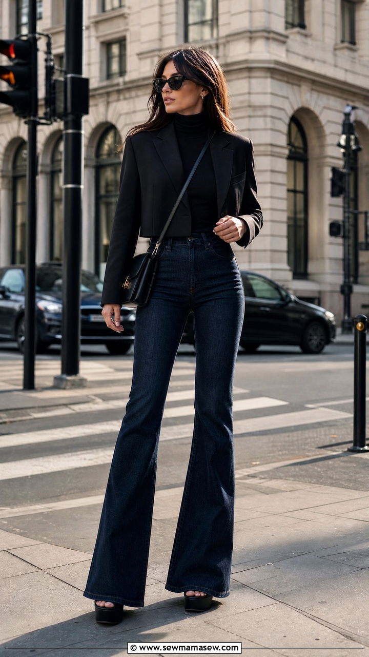 Cropped Blazer with Flare Jeans Look - 30 Cropped blazer outfit ideas with jeans