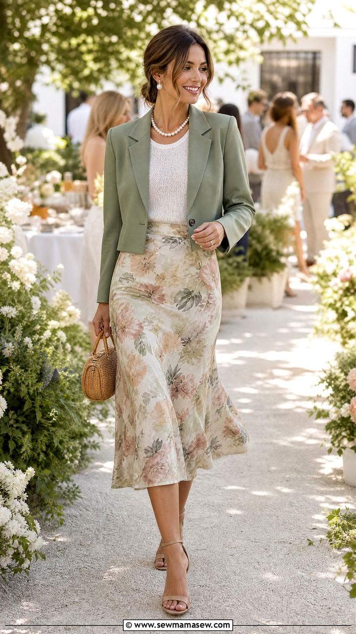 Cropped Blazer with Floral Skirt Outfit - 30 Cropped blazer outfit ideas with a skirt