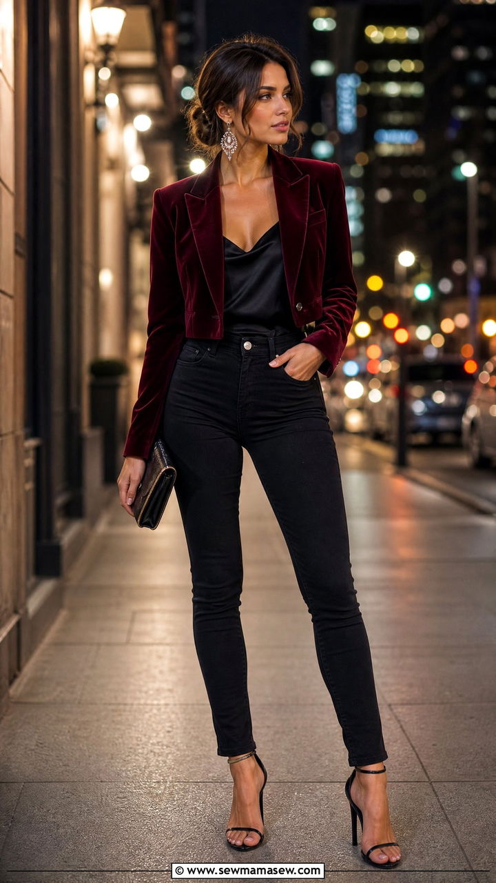Cropped Blazer with Heels and Jeans Night Out - 30 Cropped blazer outfit ideas with jeans