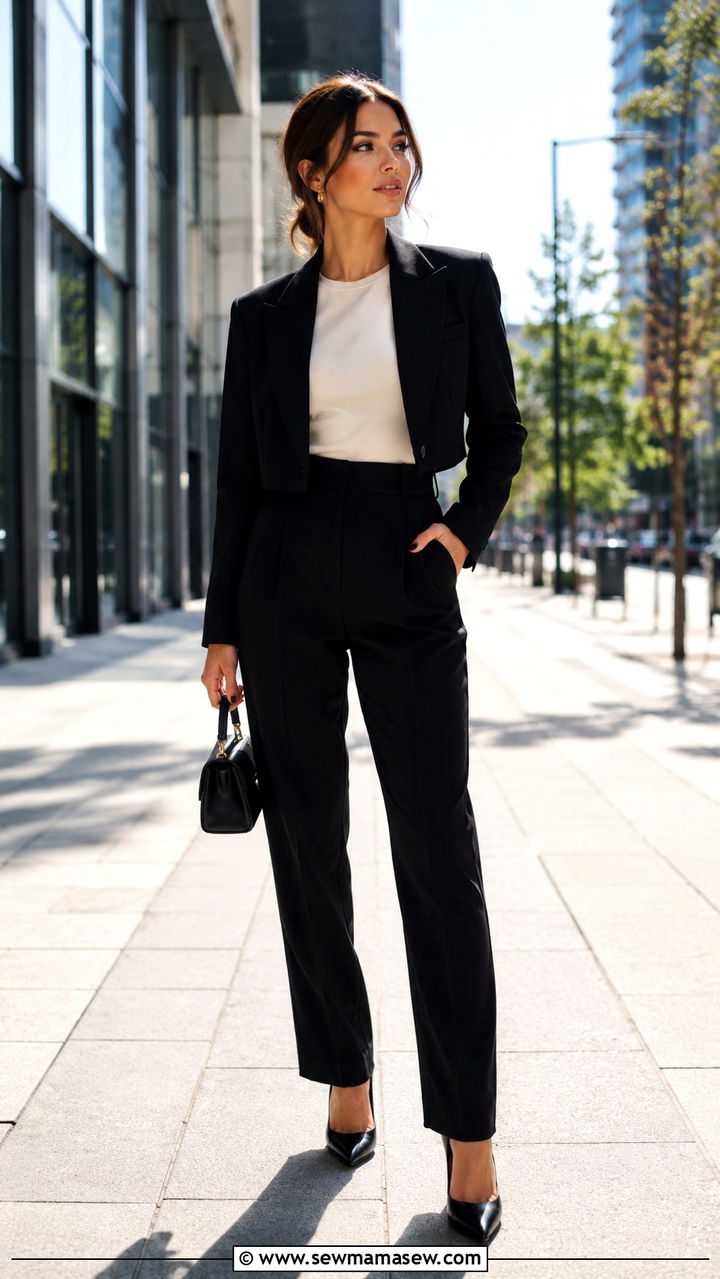 Cropped Blazer with High Waist Trousers - 30 interview outfit ideas for women