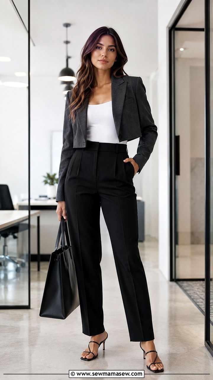 Cropped Blazer with High Waist Trousers Work - 25 Work outfit ideas for Tuesday