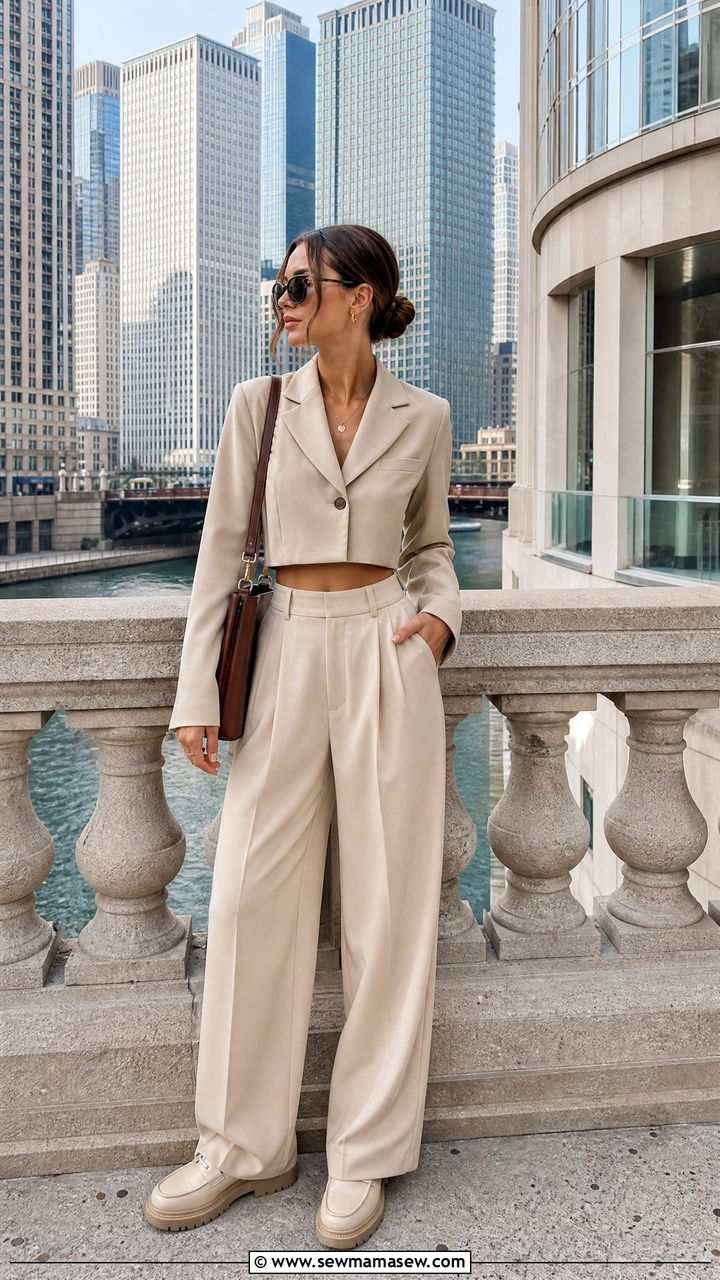 Cropped Blazer with High Waist Trousers and Loafers - 25 Chicago brunch outfit ideas