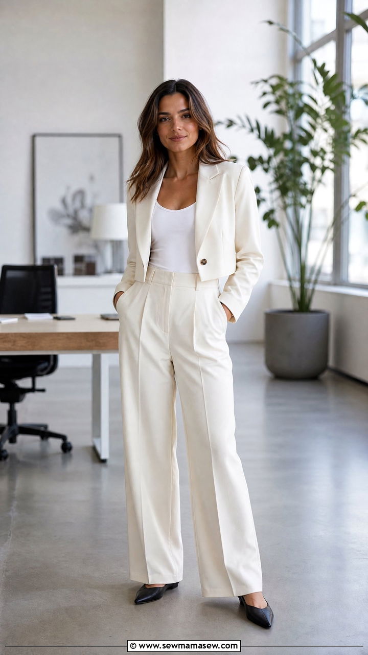Cropped Blazer with High Waist Trousers and Pointed Flats - 30 Marketing manager outfit ideas