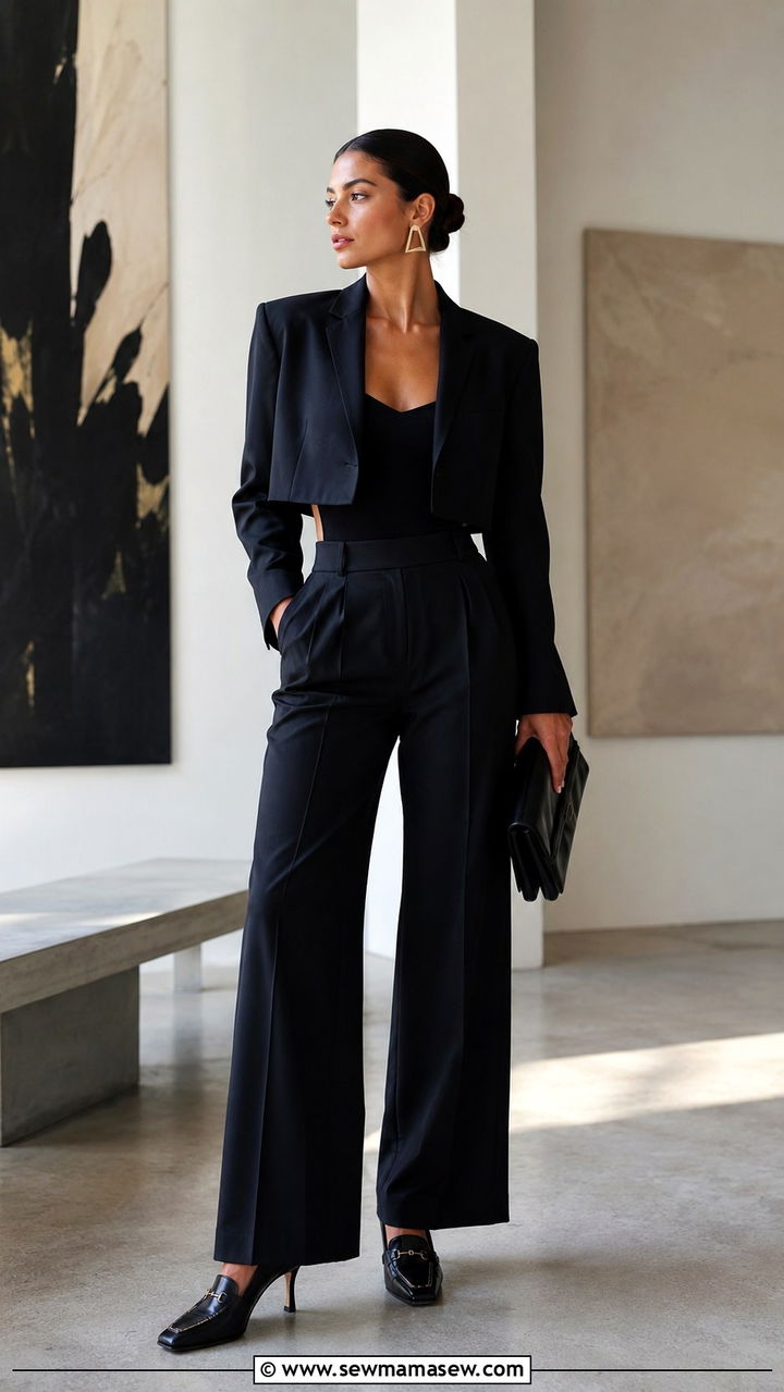 Cropped Blazer with High Waisted Trousers - 30 office outfits inspo
