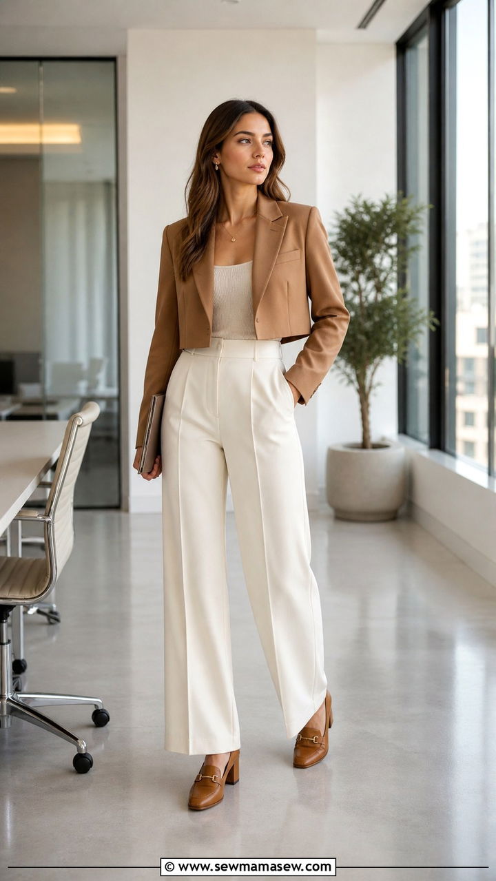 Cropped Blazer with High Waisted Trousers Office Outfit - 40 Classy work outfit ideas
