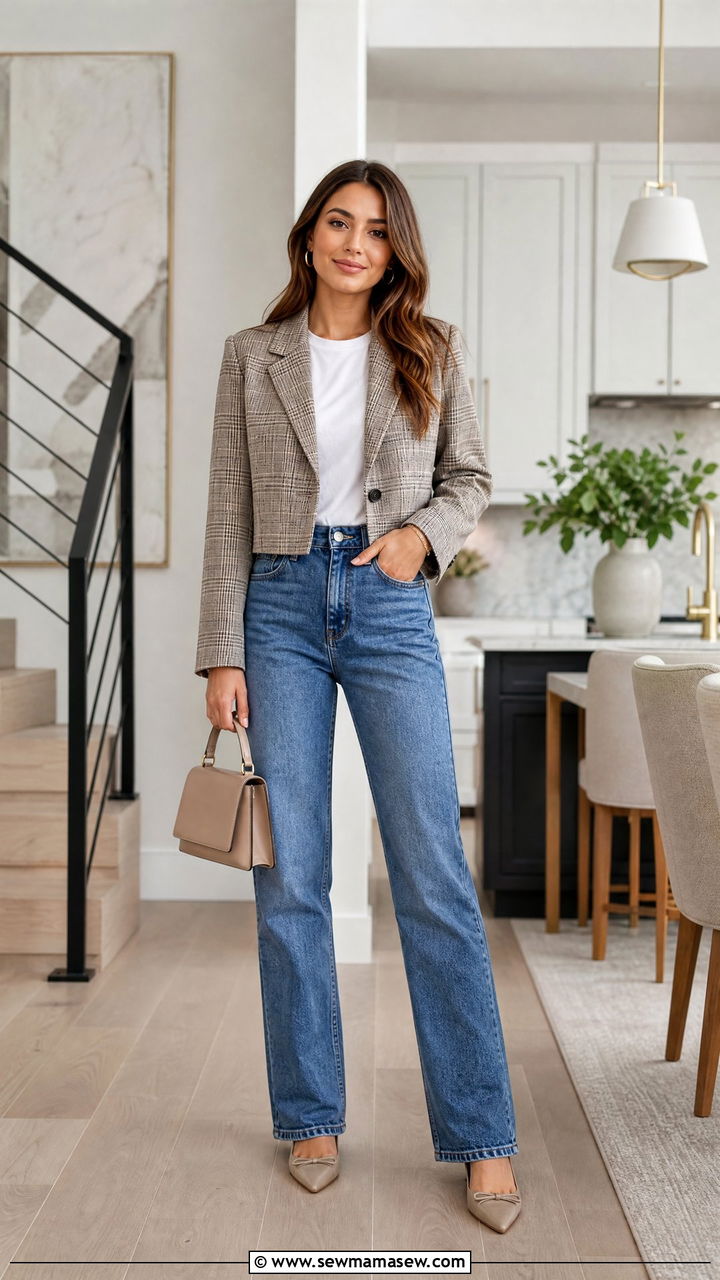 Cropped Blazer with Straight Leg Jeans - 35 Housewarming party outfits
