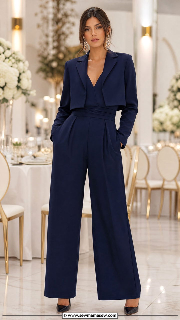 Cropped Blazer with Wide Leg Jumpsuit Wedding Attire - 30 Cropped blazer outfit ideas for a wedding
