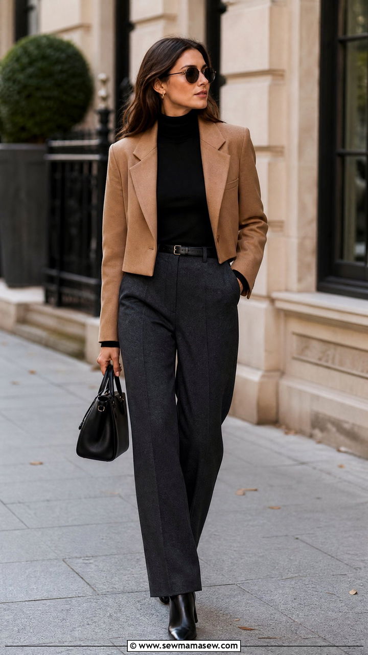 Cropped Blazer with a Turtleneck and Trousers - 25 How to style a cropped blazer