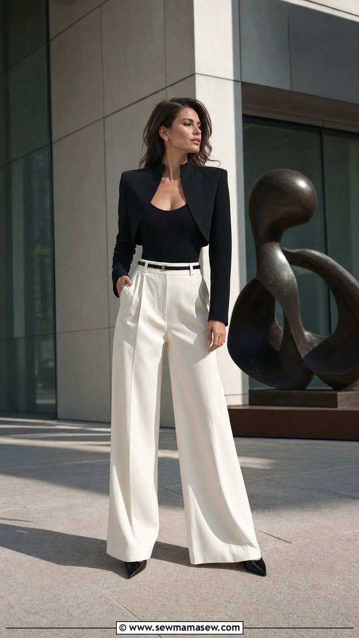 Cropped Bolero with High Waist Wide Leg Trousers Outfit - 25 elegant outfits 2026