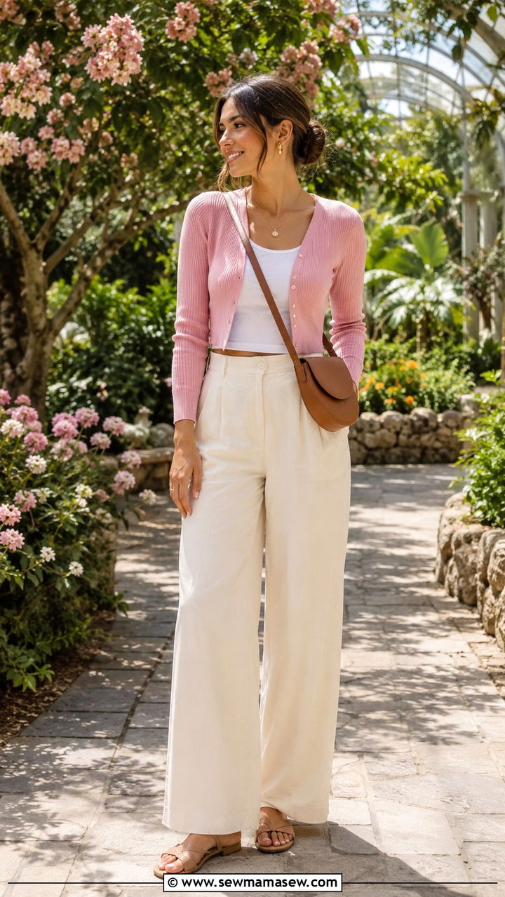 Cropped Cardigan And High Waist Trousers - 25 7 day travel capsule outfits