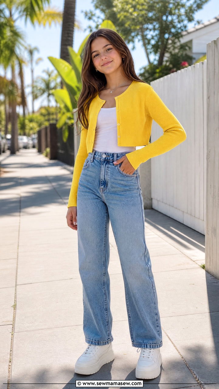 Cropped Cardigan And High Waisted Jeans Outfit - 25 Tween outfit ideas 2026