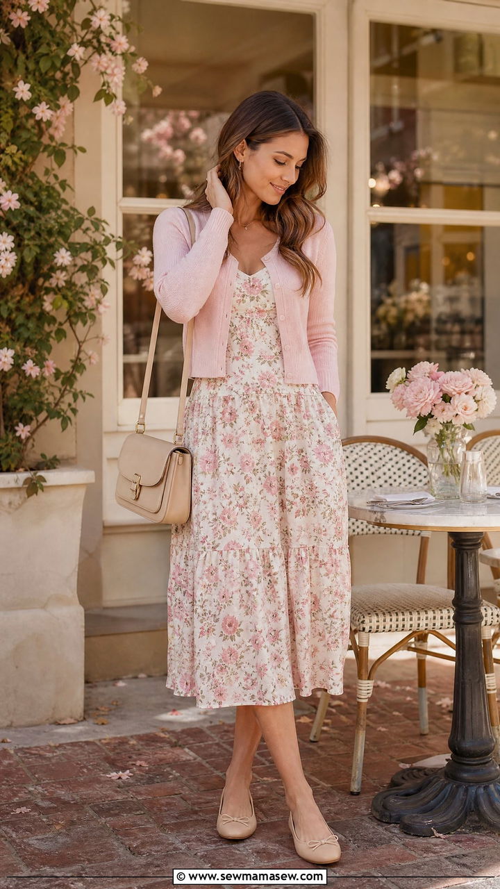 Cropped Cardigan And Midi Dress - 30 Mother's Day brunch outfit ideas