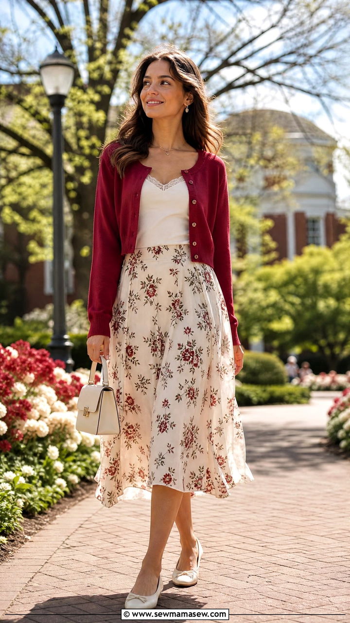 Cropped Cardigan And Midi Skirt Ensemble - 35 Gameday outfit ideas spring