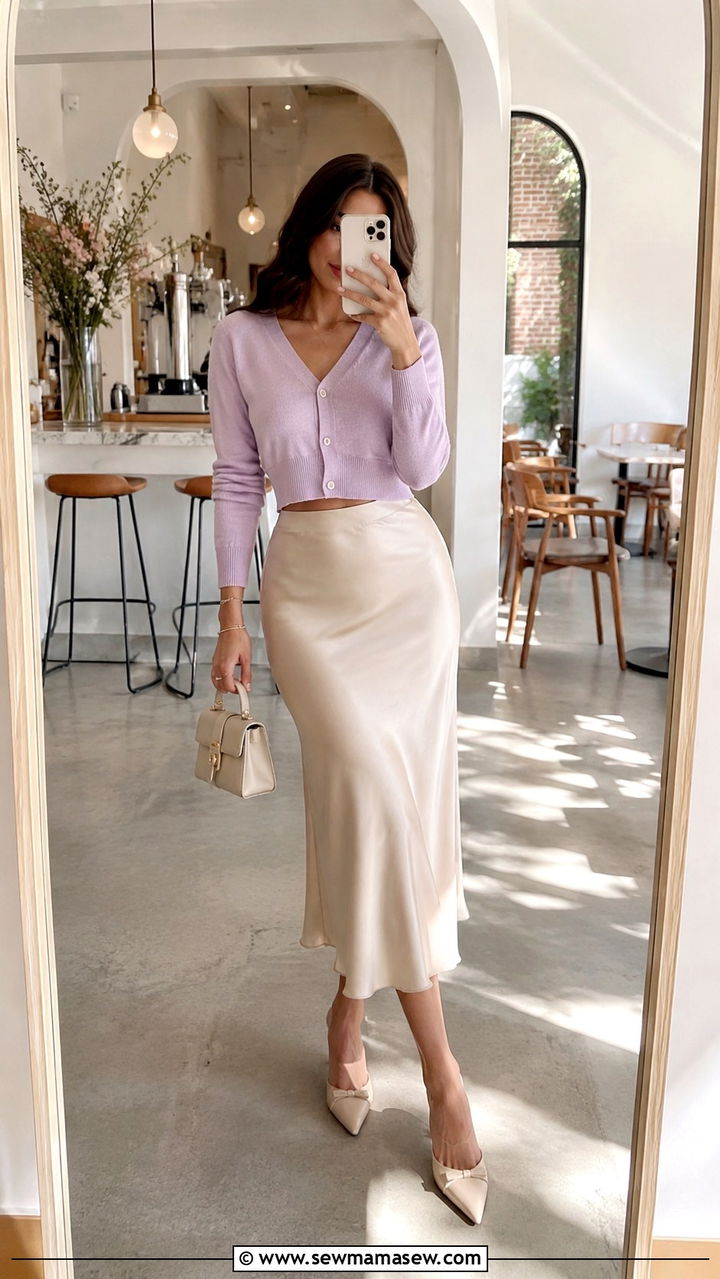Cropped Cardigan And Midi Skirt Spring Look - 25 Mid March outfit ideas