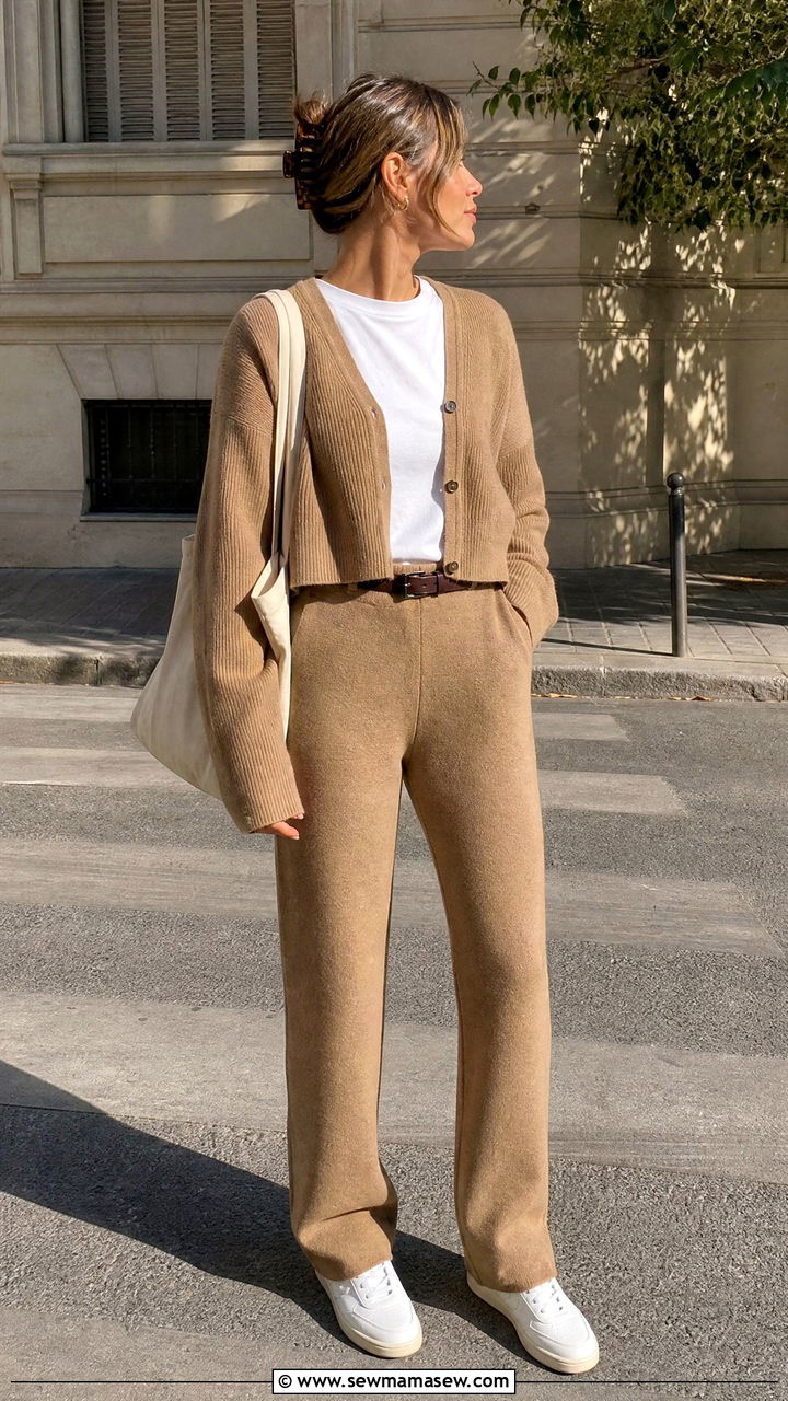 Cropped Cardigan And Trouser Set Outfit - 30 Matching set outfit ideas clean girl