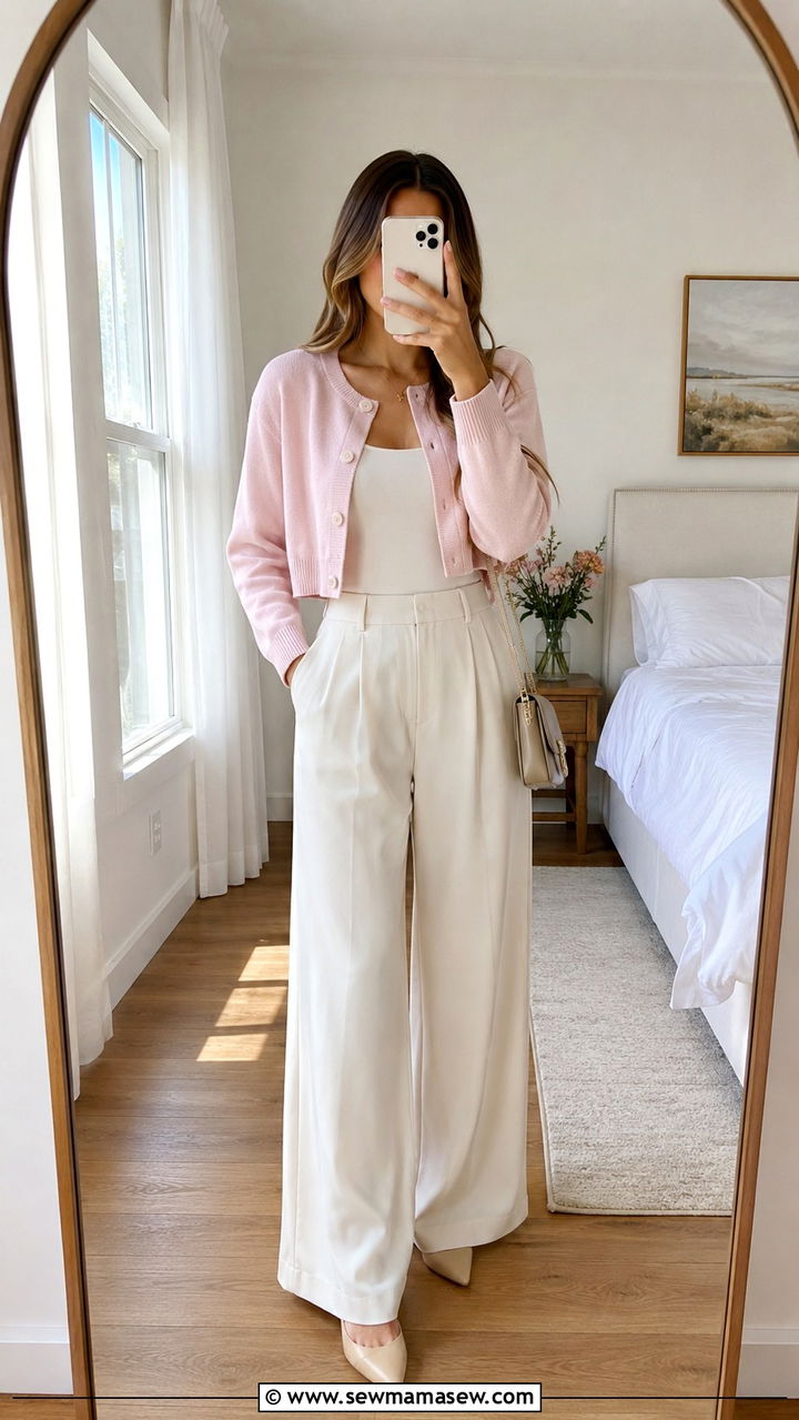 Cropped Cardigan And Wide Leg Trousers - 25 Mid April outfit ideas